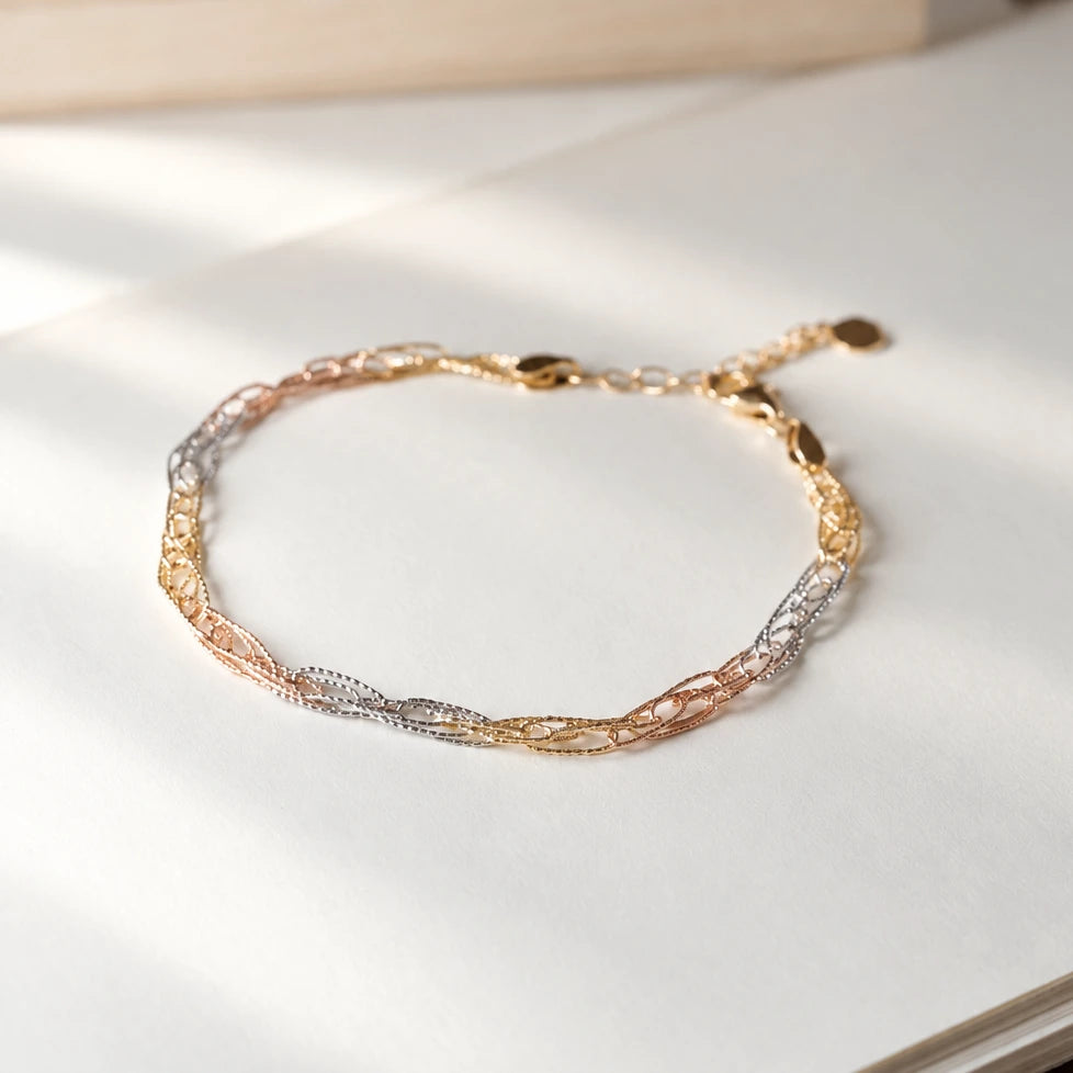 Tri‑Color Interwoven Chain Bracelet – KC0055
