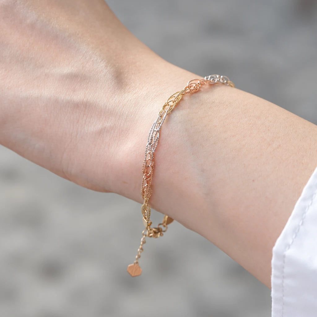Tri‑Color Interwoven Chain Bracelet – KC0055